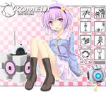  blush boots cake crossover eyeball food hairband heart highres komeiji_satori noveske_n4 open_mouth personality_core pink_eyes pink_hair portal portal_(series) short_hair smile solo third_eye touhou weighted_companion_cube wheatley 