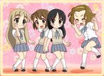  akiyama_mio blush_stickers brown_hair chibi chunpai hairband hirasawa_yui holding_hands k-on! kotobuki_tsumugi long_hair looking_at_viewer multiple_girls open_mouth round_teeth school_uniform short_hair smile tainaka_ritsu teeth 