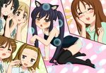  akiyama_mio animal_ears black_legwear blush blush_stickers brown_hair cat_ears chunpai drooling hands_on_own_face hirasawa_yui k-on! kemonomimi_mode kotobuki_tsumugi long_hair multiple_girls nakano_azusa one-piece_swimsuit open_mouth paw_pose round_teeth school_swimsuit short_hair sweatdrop swimsuit tainaka_ritsu tears teeth thighhighs twintails very_long_hair yamanaka_sawako 