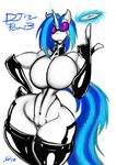 anthro anthrofied big_breasts blue_hair boots breasts collar cutie_mark disc equine eyewear female friendship_is_magic gloves goggles hair horn horse huge_breasts mammal musical_note my_little_pony nude pussy rubber smile solo unicorn vinyl_scratch_(mlp) wide_hips 