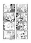  2girls 4koma animal_ears bag book bow braid cat_ears cat_tail closed_eyes comic eyeball fang greyscale hair_bow hairband happy heart kaenbyou_rin komeiji_satori monochrome multiple_girls multiple_tails o_o open_mouth reading skirt sparkle tail third_eye touhou translated twin_braids viva!! 