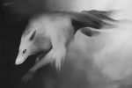  ambiguous_gender ashesdrawn canine claws digital_media_(artwork) feral greyscale mammal monochrome multi_tail signature solo white_eyes 