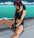  black_lagoon female highres revy revy_(black_lagoon) shorts sitting solo water 