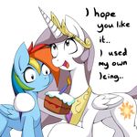  absurd_res cake candle cutie_mark equine friendship_is_magic grey_eyes hair hi_res horn icing multi-colored_hair my_little_pony pegasus pink_eyes princess_celestia_(mlp) rainbow_dash_(mlp) rainbow_hair smitty_g winged_unicorn wings 