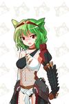  alphes_(style) alternate_costume blush crossover fishnets green_nargacuga_(armor) kaoru_(gensou_yuugen-an) kazami_yuuka monster_hunter nargacuga_(armor) parody short_hair solo style_parody touhou 