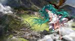  aqua_eyes aqua_hair bird bloomers boots bow building dress eagle flying hatsune_miku landmark long_hair machu_picchu open_mouth peru solo susu twintails underwear very_long_hair vocaloid 