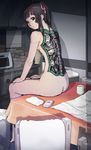  android ass brown_eyes brown_hair cellphone chair cup hair_ribbon long_hair newspaper nude original parts_exposed phone ponytail ribbon science_fiction sidelocks sitting solo sukabu table teacup toaster_oven 