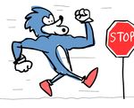  blue_hair hair hedgehog humor male mammal running sega shoes sign sonic_(series) sonic_the_hedgehog stop_sign 