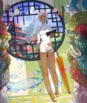  arowana book china_dress chinese_clothes closed_umbrella dark_skin dragon dress fish glasses illusion legs light_rays md5_mismatch mikurou_(nayuta) original pagoda red_eyes round_window short_hair silver_hair solo sunbeam sunlight umbrella window 