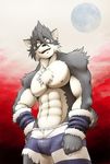  ????? anthro biceps big_muscles canine fur grey_fur looking_at_viewer male mammal muscles neyukidou pecs pose solo standing underwear wolf 