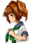  bad_id bad_pixiv_id brown_hair green_eyes idolmaster idolmaster_(classic) long_hair profile school_uniform serafuku solo suzunari_ichigo takatsuki_yayoi twintails 