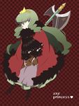  axe blood crown green_eyes green_hair hat hayato_(meromoni) long_hair original scarf solo weapon 