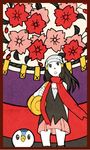  artist_request bag beanie bookbag border brown_eyes brown_hair card_(medium) cherry_blossoms flower gen_4_pokemon hanafuda hat hikari_(pokemon) lowres piplup pokemon pokemon_(creature) pokemon_(game) pokemon_dppt red_scarf scarf skirt 