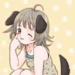  ;p animal_ears brown_eyes brown_hair camisole copyright_request dog_ears dog_tail kicham one_eye_closed polka_dot short_hair solo tail tongue tongue_out 