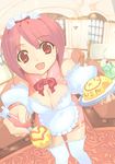  breasts cleavage food fujishima-sei_ichi-gou highres medium_breasts original pink_hair short_hair solo thighhighs waitress zettai_ryouiki 