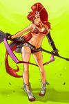  bare_shoulders belt bikini_top boots breasts brown_eyes cleavage elbow_gloves gloves gun hair_ornament hair_stick hairclip large_breasts long_hair midriff navel ponytail raizou red_hair rifle short_shorts shorts sideboob smile solo tengen_toppa_gurren_lagann thighhighs underboob very_long_hair weapon yoko_littner 