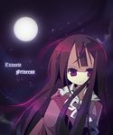  ana_(rznuscrf) brown_hair forehead full_moon houraisan_kaguya japanese_clothes long_hair looking_at_viewer moon night night_sky no_nose purple_eyes sky solo star_(sky) starry_sky touhou 