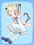  animal_ears arm_support blonde_hair bloomers blue_eyes child copyright_request happy kicham lolita_fashion pantyhose ribbon short_hair sitting solo striped striped_legwear tail tail_ribbon underwear white_bloomers 