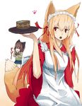  animal_ears bad_id bad_pixiv_id copyright_request eating food fox_ears fox_tail hrd long_hair multiple_girls noodles orange_hair red_eyes tail waitress 