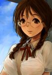  bad_id bad_pixiv_id braid brown_eyes brown_hair glasses hair_over_shoulder kito_(coyo) original solo twin_braids 