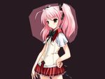  blush choukou_sennin_haruka game_cg hair_ribbon onigirikun pink_hair ribbon school_uniform shihoudou_narika solo twintails 
