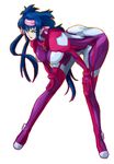  :d bangs bent_over blue_hair bodysuit boots bracer breasts covered_nipples from_side full_body gloves green_eyes hands_on_own_knees hanging_breasts impossible_bodysuit impossible_clothes klan_klein kon_(kdash) large_breasts long_hair looking_at_viewer macross macross_frontier meltrandi multicolored multicolored_bodysuit multicolored_clothes older open_mouth outline pilot_suit pink_bodysuit pointy_ears puffy_sleeves purple_bodysuit purple_footwear sidelocks simple_background skin_tight smile solo spandex spread_legs standing taut_clothes turtleneck twintails very_long_hair white_background zentradi 