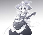  blue guitar hat instrument kirisame_marisa monochrome solo touhou witch_hat yuuki_eishi 