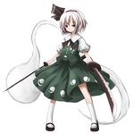  black_hairband dual_wielding grey_hair hairband holding katana konpaku_youmu konpaku_youmu_(ghost) purple_eyes shoes short_hair skirt skirt_set socks solo sword touhou vest wasabi_karasi weapon white_background 