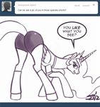  bike_shorts butt english_text equine female feral friendship_is_magic horn horse invalid_tag john_joseco looking_at_viewer looking_back mammal my_little_pony pony princess_celestia_(mlp) solo spandex text tumblr winged_unicorn wings 