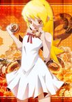  bad_id bad_pixiv_id bare_shoulders blonde_hair choco_fashion doughnut dress food highres long_hair monogatari_(series) nisemonogatari old-fashioned_doughnut oshino_shinobu pon_de_ring solo yadokugaeru yellow_eyes 