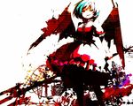  bad_id bad_pixiv_id bat_wings blood blood_splatter blue_hair bug butterfly clock doku_kinoko dress fang flower insect looking_at_viewer no_panties red_dress red_eyes remilia_scarlet rose short_hair smirk solo spear_the_gungnir touhou wings 