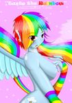  anthro anthrofied big_breasts breasts cigarette cutie_mark ear_piercing equine fatelogic female friendship_is_magic hair looking_at_viewer mammal multi-colored_hair my_little_pony pegasus piercing rainbow_dash rainbow_dash_(mlp) ring smoking solo wings 