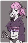  japanese_clothes katana kita_koutarou lipstick lowres makeup original panties pink_hair solo sword underwear weapon 