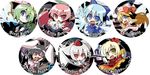  akaneya aki_shizuha animal_ears bad_id bad_pixiv_id blonde_hair blue_hair bunny_ears chibi cirno daiyousei hammer hat inaba_tewi inubashiri_momiji koakuma leaf lily_white long_hair multiple_girls stage_connection sword touhou weapon wings 