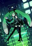  enchi green_eyes green_hair hatsune_miku long_hair microphone microphone_stand necktie solo thighhighs twintails vocaloid 