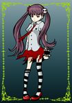  bad_id bad_pixiv_id copyright_request earrings hntk jewelry long_hair necktie skirt solo striped striped_legwear thighhighs twintails 