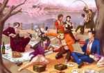  5girls ayasato_chihiro ayasato_harumi ayasato_mayoi barefoot cherry_blossoms edaki_shin'ya everyone gyakuten_saiban gyakuten_saiban_3 half_updo highres itonokogiri_keisuke kaminogi_souryuu karuma_mei magatama mitsurugi_reiji multiple_boys multiple_girls naruhodou_ryuuichi non-web_source official_art pantyhose picnic suzuki_mako third-party_edit time_paradox yahari_masashi 