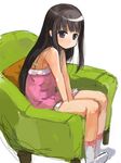  armchair asasow bangs bare_shoulders between_legs black_hair blunt_bangs blush camisole chair easy_chair full_body hand_between_legs hizashi_no_naka_no_real long_hair looking_at_viewer own_hands_together purple_eyes simple_background sitting sketch solo tsutsumi_kinuka very_long_hair white_background 