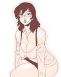  breasts cleavage copyright_request glasses gusu large_breasts lowres monochrome oekaki pink sepia solo 