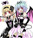  bad_id bad_pixiv_id blonde_hair blue_hair cosplay demon_tail fang flandre_scarlet machiko_(beard) momo_velia_deviluke momo_velia_deviluke_(cosplay) multiple_girls nana_asta_deviluke nana_asta_deviluke_(cosplay) remilia_scarlet ribbon siblings sisters tail thighhighs to_love-ru touhou wings 