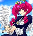  artist_request copyright_request drill_hair halo lowres oekaki pink_hair solo wings 