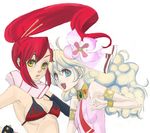  armlet bikini_top bracelet flower gloves hair_flower hair_ornament jewelry long_hair mksm multicolored_hair multiple_girls nia_teppelin ponytail red_hair scarf sleeveless tengen_toppa_gurren_lagann yellow_eyes yoko_littner 