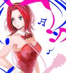  animal_ears beamed_sixteenth_notes blue_eyes bunny_ears bunnysuit code_geass eighth_note kallen_stadtfeld leotard mamepon musical_note pink_leotard red_hair short_hair smile solo 