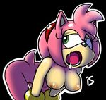  amy_rose bent_over black_background breasts drooling female fur green_eyes hair hairband half-closed_eyes hanging_breasts hedgehog is is_(artist) looking_back mammal nude open_mouth pink_fur pink_hair plain_background saliva sega short_tail solo sonic_(series) sonic_team 