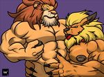  anthro biceps big_muscles crossover digimon duo feline fur gay kenailykos leo leo_(red_earth) leomon lion male mammal muscles nipples red_earth warzard 