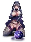  breast_grab breasts breasts_outside claw_(weapon) detached_sleeves drill_hair garter_belt grabbing hooded_top jewelry kneeling large_breasts lipstick makeup necklace nipples orb panties panty_pull purple_lipstick raliugaxxx red_eyes silver_hair skirt skirt_lift solo soulcalibur soulcalibur_v spider_web_print thighhighs twin_drills twintails underwear viola_(soulcalibur) weapon 