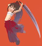  armpits bandages bow bushidou_(sekaiju) hakama japanese_clothes ponytail red_hakama sarashi sekaiju_no_meikyuu solo sword waa weapon 