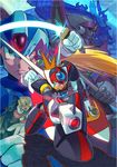  6+boys alia_(rockman) artist_request axl blue_eyes dual_wielding energy_sword forehead_jewel gem green_eyes gun handgun headset helmet holding long_hair multiple_boys official_art red_(rockman_x7) red_alert_(rockman) red_alert_(rockman_x7) red_hair rockman rockman_x signas sword weapon x_(rockman) zero_(rockman) 