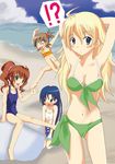  4girls armpits beach bikini blood blue_eyes breasts futami_mami green_eyes hoshii_miki idolmaster idolmaster_(classic) idolmaster_1 kisaragi_chihaya large_breasts massala multiple_girls nosebleed one-piece_swimsuit swimsuit takatsuki_yayoi twintails 