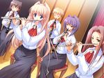  blonde_hair blue_eyes bukatsu_kikaku clarinet flute game_cg green_eyes hair_intakes instrument misakura_nankotsu multiple_girls oboe purple_hair takiguchi_shizuru 